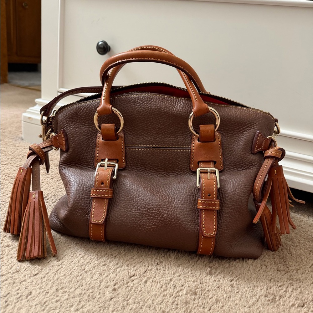 Dooney & Bourke Brown Pebble Leather Bristol Bag w/ Red Lining EUC!!! - Picture 4 of 12